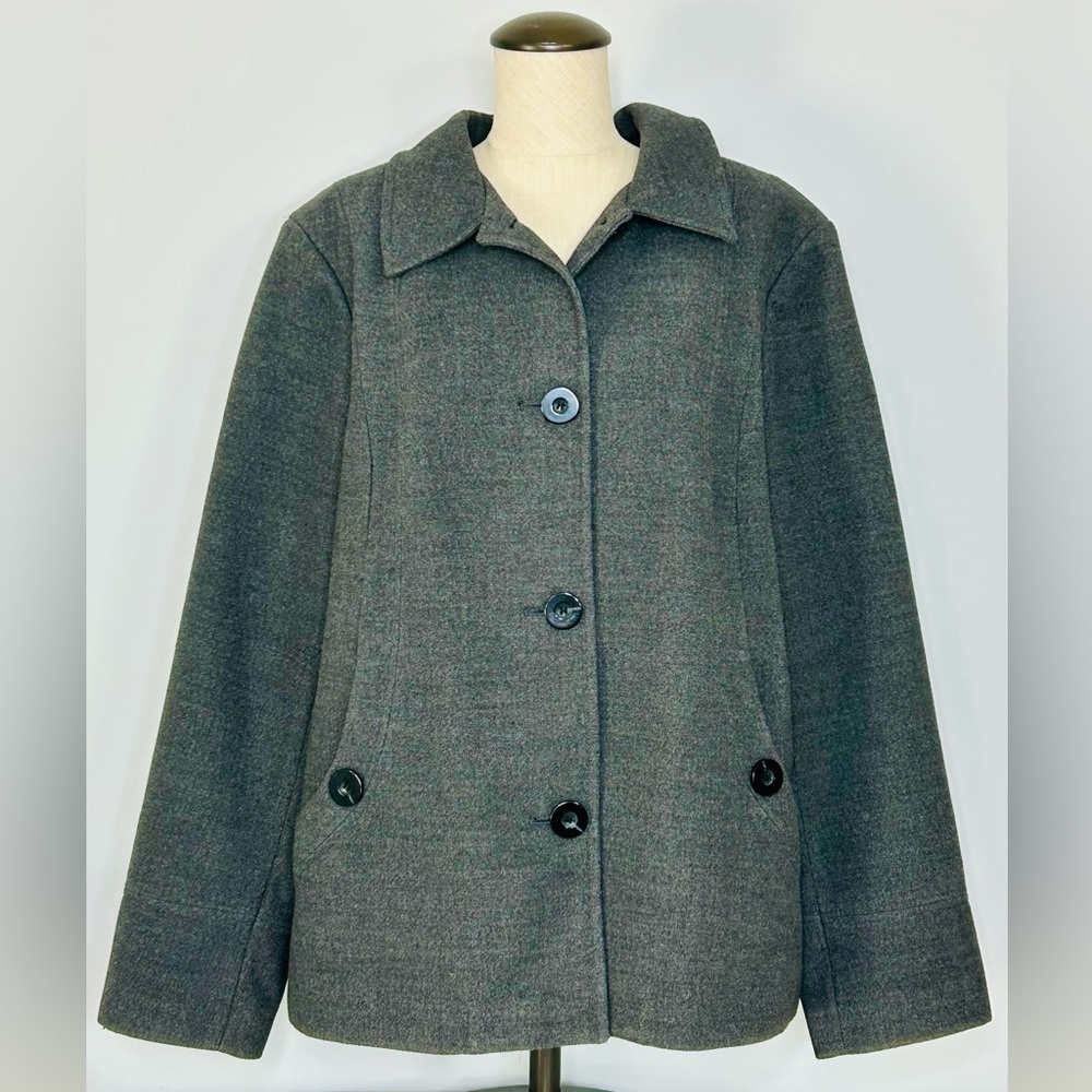 JM Collection Grey Rayon Blend Peacoat with Black Buttons size XL
